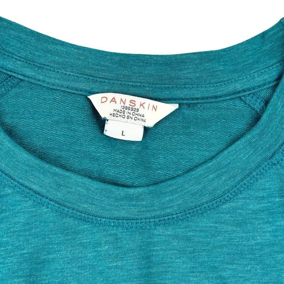 Danskin Crossover Top Large Raglan Sleeve Colonial Blue Tulip Hem Ruched Sides - Picture 13 of 15